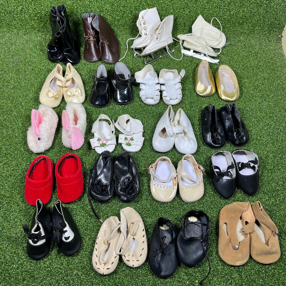 Vintage Doll Shoes Lot 20 Pairs Baby Doll Boots Skates Mary Janes Mixed Sizes